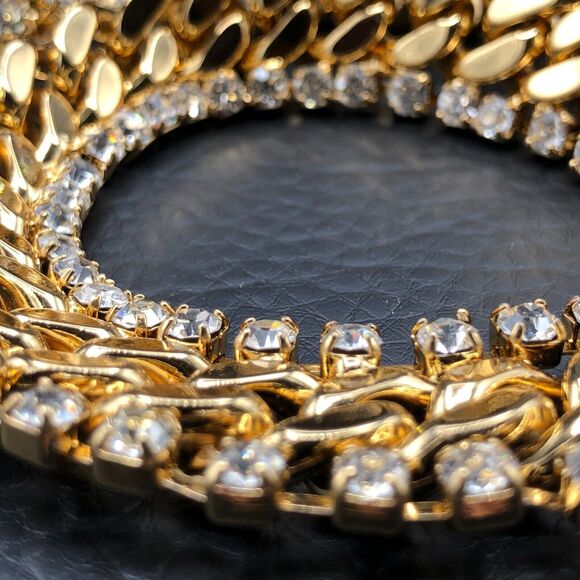 Kate Spade Necklace Chunky Gold Tone Chain Link Crystal Statement Collar w/Pouch - Picture 5 of 8